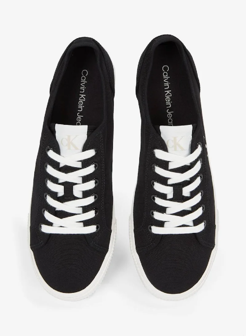 Calvin Klein Jeans Ck Black/Bright White Essential Vulcanised Canvas Low Sneakers for Men | Best Price UAE