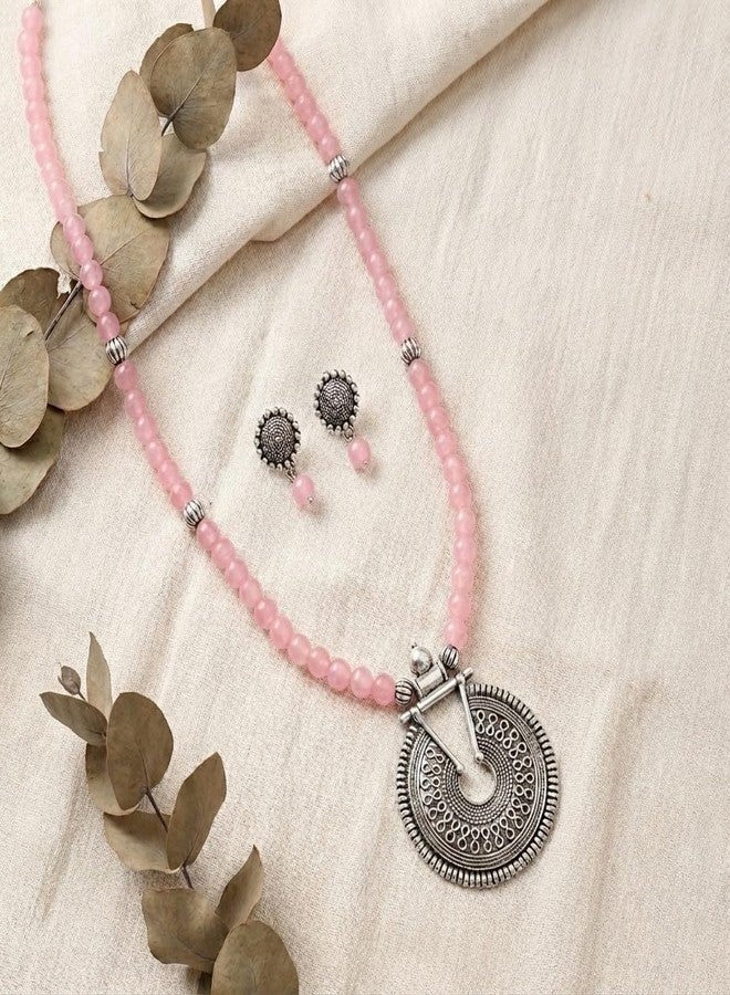 JFL - Jewellery for Less Latest Fashion Beaded Necklace Set for Women and Girls (Baby Pink),Valentine - Image 2