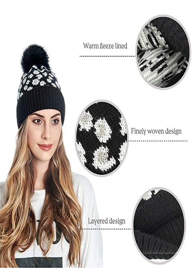 NIUE Girl's & Women Winter Pompom Beanie Hat with Warm Fleece Lined, Thick Slouchy Snow Knit Skull Ski Cap Black - Image 3