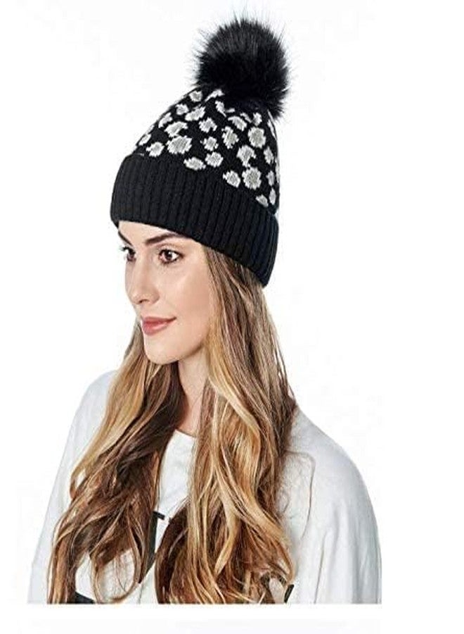 NIUE Girl's & Women Winter Pompom Beanie Hat with Warm Fleece Lined, Thick Slouchy Snow Knit Skull Ski Cap Black - Image 1