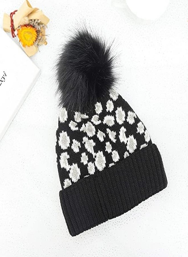 NIUE Girl's & Women Winter Pompom Beanie Hat with Warm Fleece Lined, Thick Slouchy Snow Knit Skull Ski Cap Black - Image 4