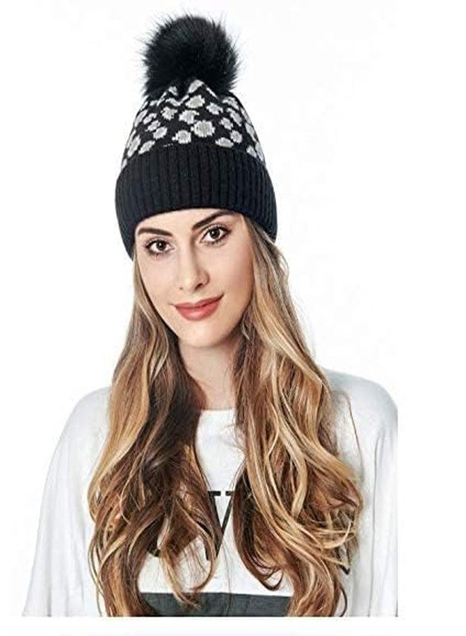 NIUE Girl's & Women Winter Pompom Beanie Hat with Warm Fleece Lined, Thick Slouchy Snow Knit Skull Ski Cap Black - Image 2
