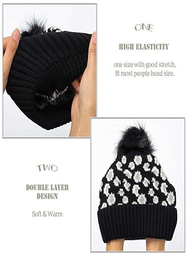 NIUE Girl's & Women Winter Pompom Beanie Hat with Warm Fleece Lined, Thick Slouchy Snow Knit Skull Ski Cap Black - Image 5