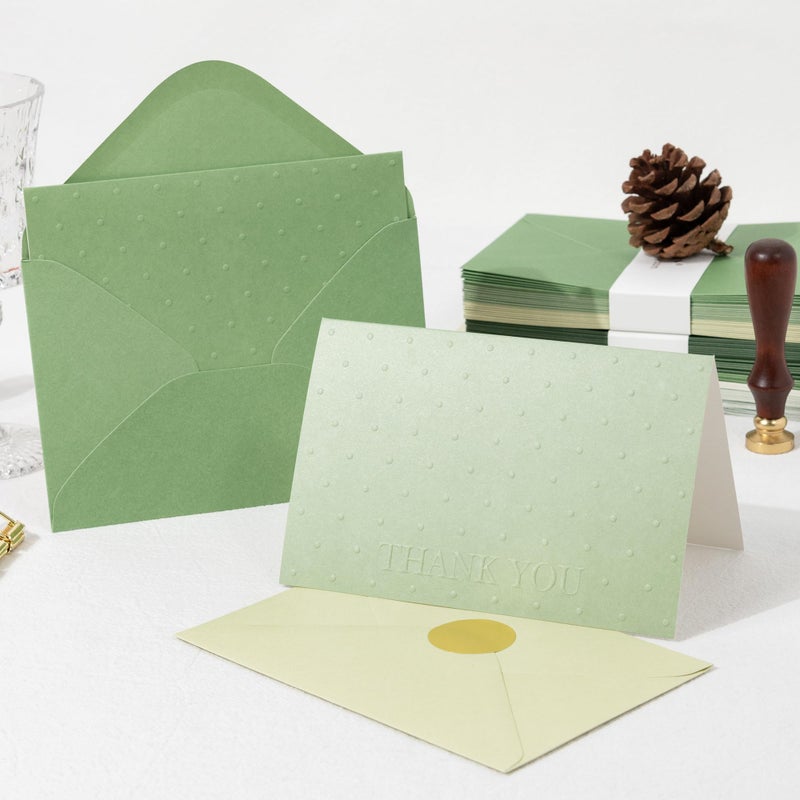 Crisky Embossed Thank You Cards with Envelopes & Stickers 50 Pack Thank You Notes Bulk for Birthday, Baby Shower,Bridal Shower, Wedding, Graduation - Shade of Sage Green - Image 5