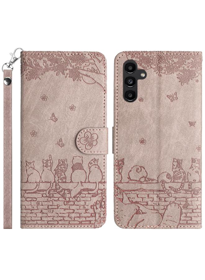 S-TOP Case For Samsung Galaxy S24 Cat Embossing Pattern Leather Phone Case with Lanyard - Image 1