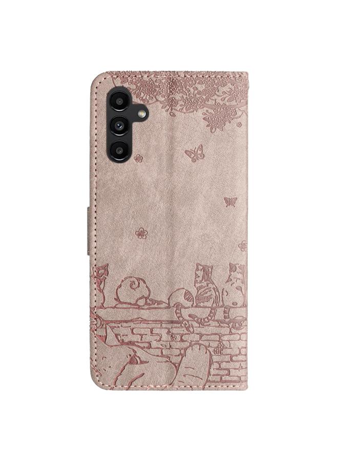 S-TOP Case For Samsung Galaxy S24 Cat Embossing Pattern Leather Phone Case with Lanyard - Image 3