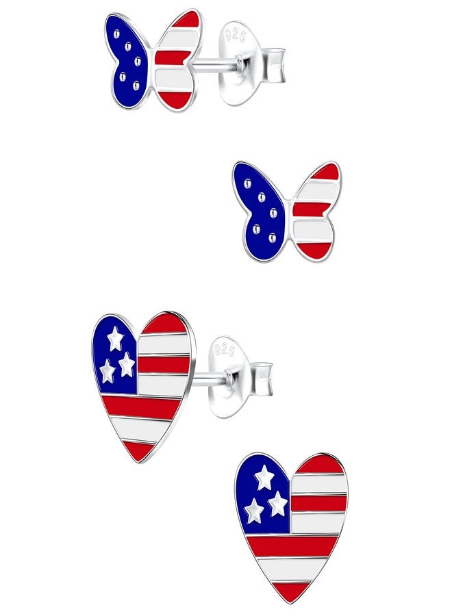 آيسروز طقم أقراط من الفضة الإسترليني عيار 925 من آيسيروز، مكون من زوجين، بتصميم علم الولايات المتحدة الأمريكية، احتفالاً بيوم الاستقلال الأمريكي (4 يوليو). - Image 1