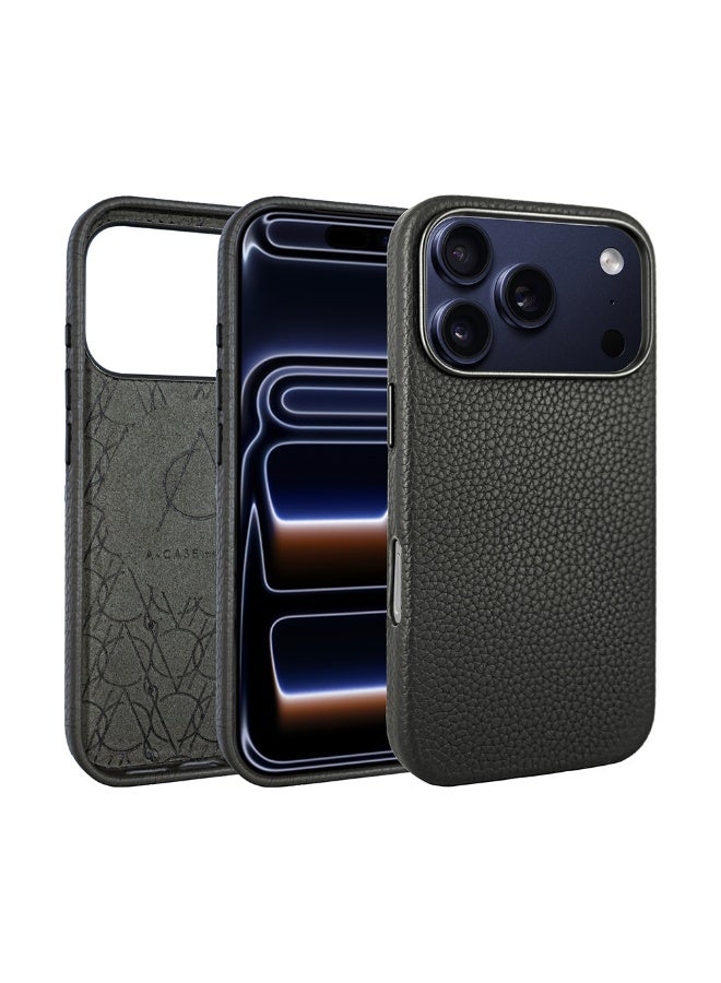 A-Case It’s My Case Amur Genuine Leather MagSafe Case for iPhone 17 Pro Max – Slim Fit Shockproof Protective Cover with Lychee Texture, Raised Camera Protection & Tactile Buttons – Black - Image 1