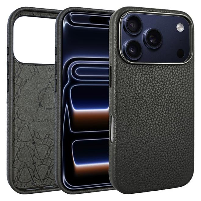 A-Case It’s My Case Amur Genuine Leather MagSafe Case for iPhone 17 Pro Max – Slim Fit Shockproof Protective Cover with Lychee Texture, Raised Camera Protection & Tactile Buttons – Black - Image 1