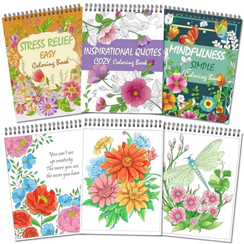 Kalysky Easy and Cozy Adult Coloring Book Set, 3 Pack Stress Relief Coloring Books for Adults Relaxation, Flower Inspirational Quotes Designs. - Image 1