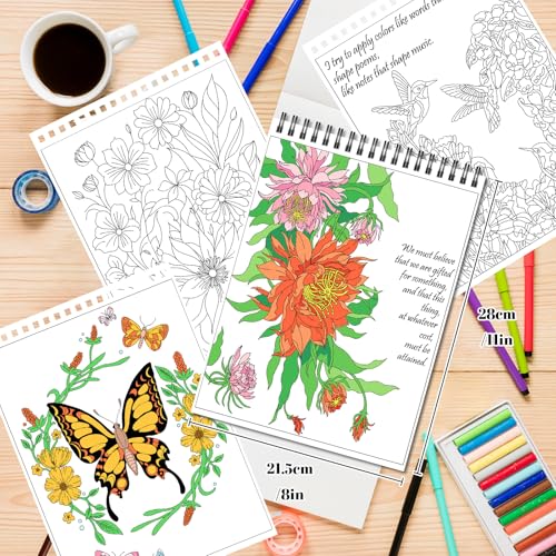 Kalysky Easy and Cozy Adult Coloring Book Set, 3 Pack Stress Relief Coloring Books for Adults Relaxation, Flower Inspirational Quotes Designs. - Image 2