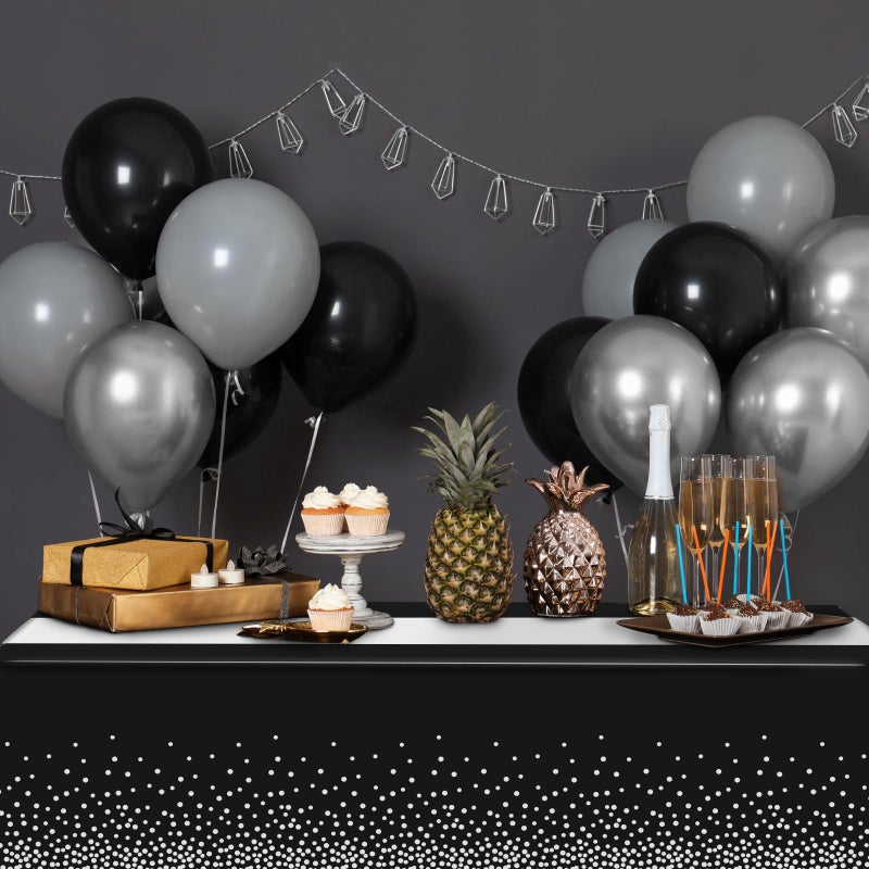 MASHAN 3Pcs Black and Silver Tablecloth Party Decorations,Plastic Black Table Cloth Printed Silver Table Runner Disposable Rectangle Table Cover for Birthday Anniversary Wedding Graduation Party,54 x108 Inch - Image 5