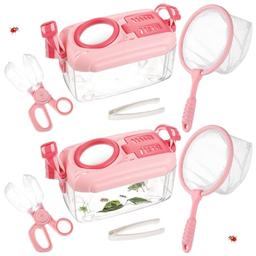 Big Gun 2 Set Bug Catcher for Kids Educational Bug Catching Kit Including Butterfly Net Insect Clip Tweezer Outdoor Toys for Kids Ages 310 Pink - Image 1