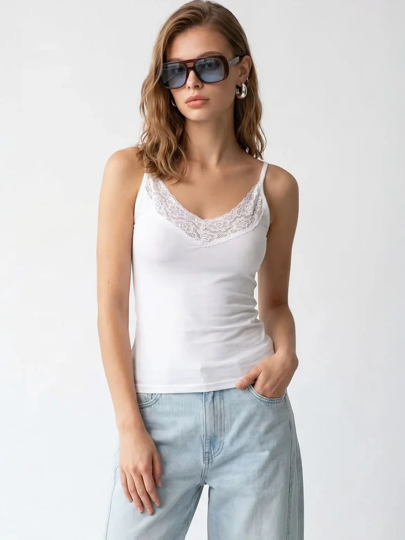 ميكسراي MIXRAY Fitted Viscose Lace Cami Top
