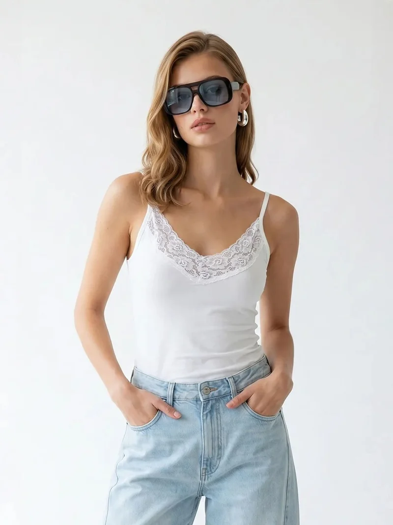 ميكسراي MIXRAY Fitted Viscose Lace Cami Top