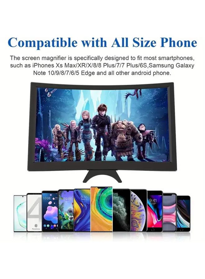 مكبر شاشة منحني ثلاثي الأبعاد عالي الدقة مقاس 14 بوصة باللون الأسود مع حامل قابلة للطي للهواتف الذكية - Image 5