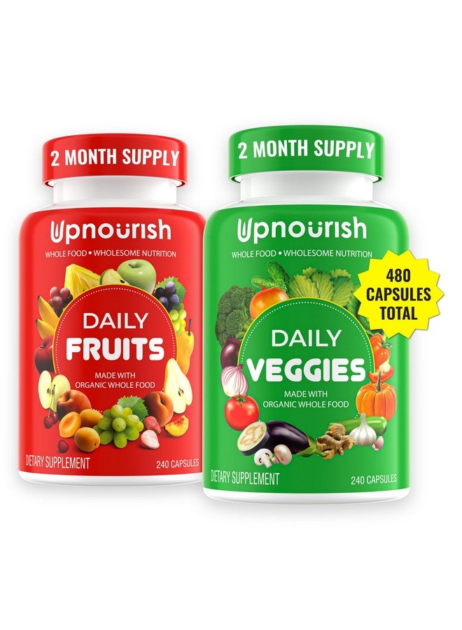 UpNourish Organic Fruits and Veggies Supplement - Support Diet Balance, Body Cleanse & Energy - 480 Fruits and Super Greens Capsules from Nature - Fruit and Vegetable Supplements for Adults & Kids - Image 1
