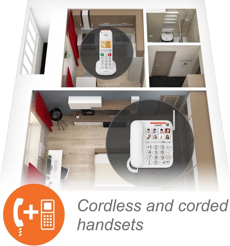 VTech SN5147 Amplified Corded/Cordless Senior Phone with Answering Machine and Call Blocking - Image 2