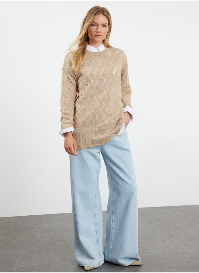 trendyol Mink Openwork/Hole Knitwear Sweater TCTAW25AK00019  - Image 1