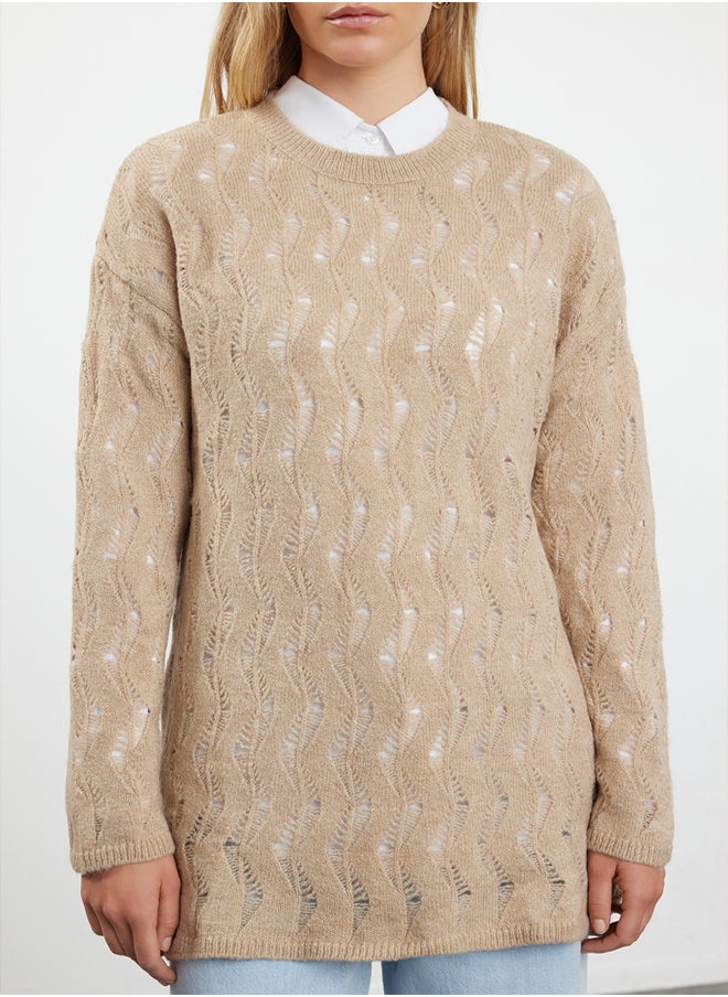 trendyol Mink Openwork/Hole Knitwear Sweater TCTAW25AK00019  - Image 3