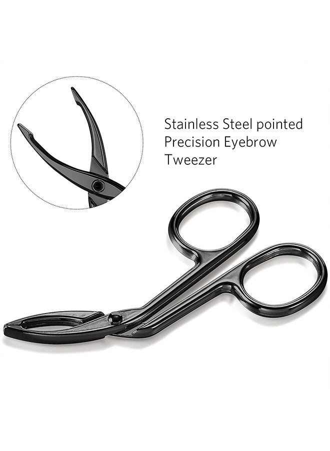 2 Pack Professional Stainless Steel Eyebrow Scissor and Tweezer Grooming Kit, Precision Flat Straight & Slanted Tip Facial Hair Plucker with Non-Slip Handle, Multi-Use Hair Removal Tool for Eyebrows, Nose Hair, Wig Adjustment and Fine Hair Trimming, Portable Personal Beauty Care Tool for Home and Travel Use, Suitable for Women and Men, Black - Image 3