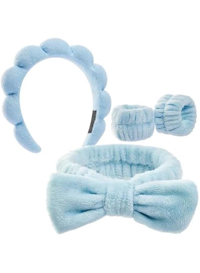 HOOKOR Head Band for Face Wash, Spa Headband and Wristband Set for Washing Face, Facial Mask, Makeup and Skin Care, Gifts for Women and Teen Girl Gifts Trendy Stuff, Blue - Image 1