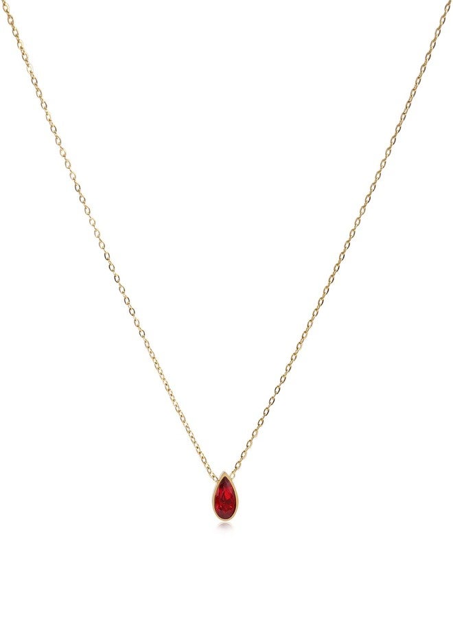 Badu 18K Gold red Created Gemstones 7x10mm teardrop Necklace for Women Solitaire Cubic Zirconia Jewelry Mothers Day Anniversary Birthday Gifts for Mom Girls Wife Her (red teardrop) - Image 1