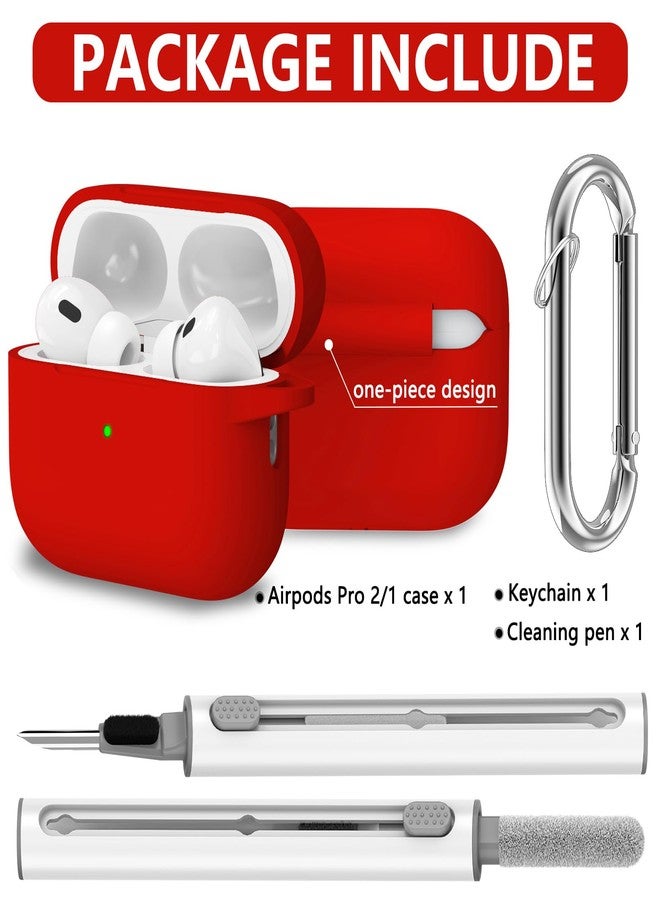 Ljusmicker AirPods Pro Case Cover with Cleaner Kit,Soft Silicone Protective Case for Apple AirPod Pro 2nd/1st Generation Case for Women Men,AirPods Pro 2 Case Accessories with Keychain-Deep Red - Image 2