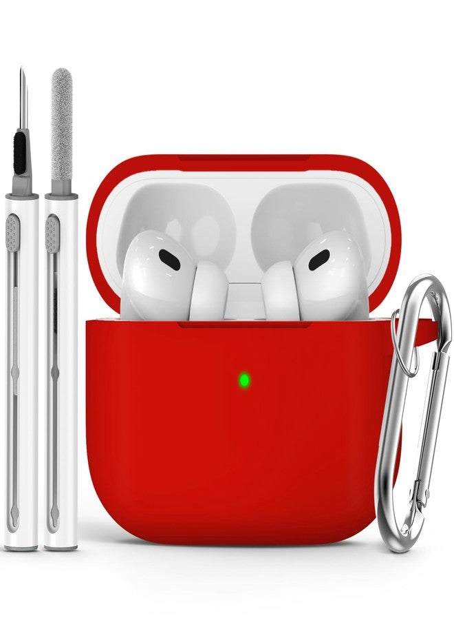 Ljusmicker AirPods Pro Case Cover with Cleaner Kit,Soft Silicone Protective Case for Apple AirPod Pro 2nd/1st Generation Case for Women Men,AirPods Pro 2 Case Accessories with Keychain-Deep Red - Image 1