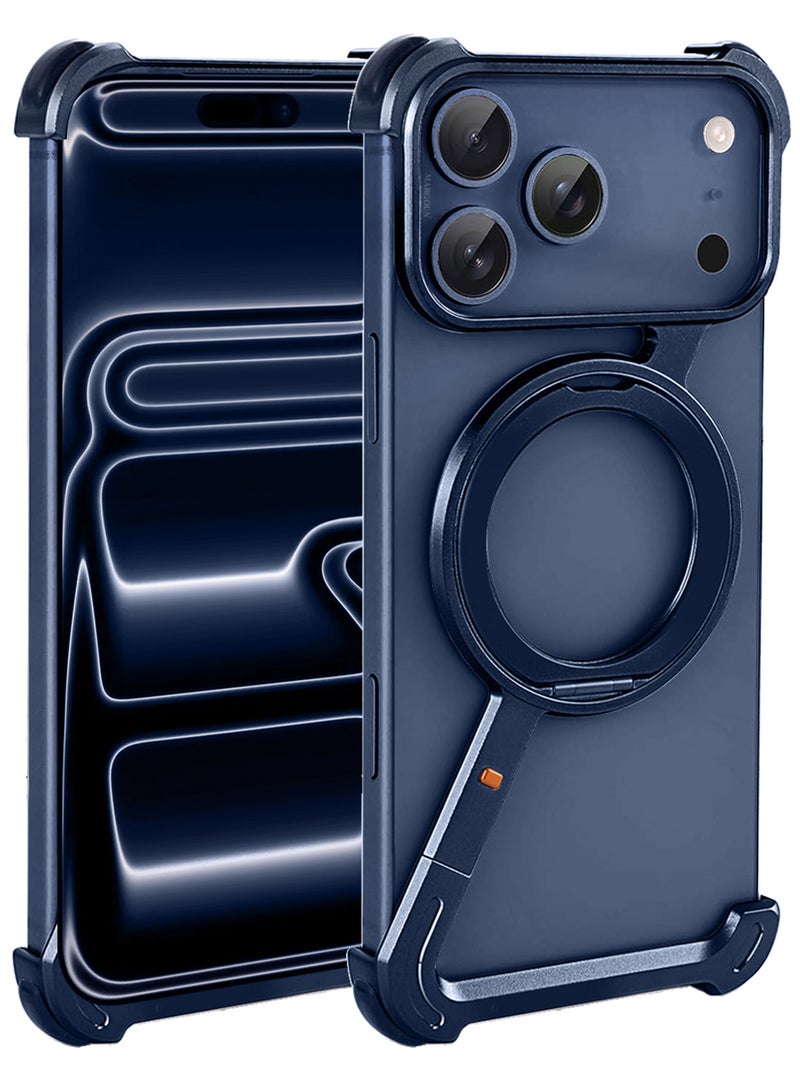 CATANES Magnetic Case Cover for iPhone 17 Pro Max - 360° Rotation Kickstand Aluminum Metal Frameless Design Protective Shock Grade Shell - Deep Blue - Image 1