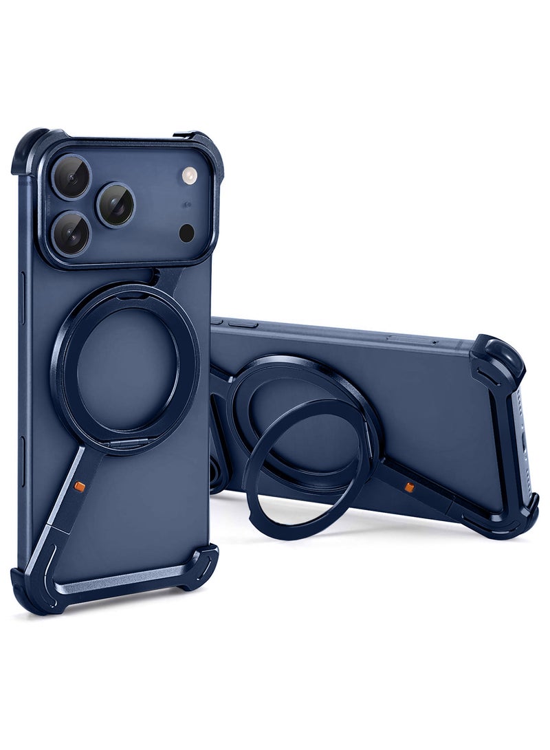 CATANES Magnetic Case Cover for iPhone 17 Pro Max - 360° Rotation Kickstand Aluminum Metal Frameless Design Protective Shock Grade Shell - Deep Blue - Image 2
