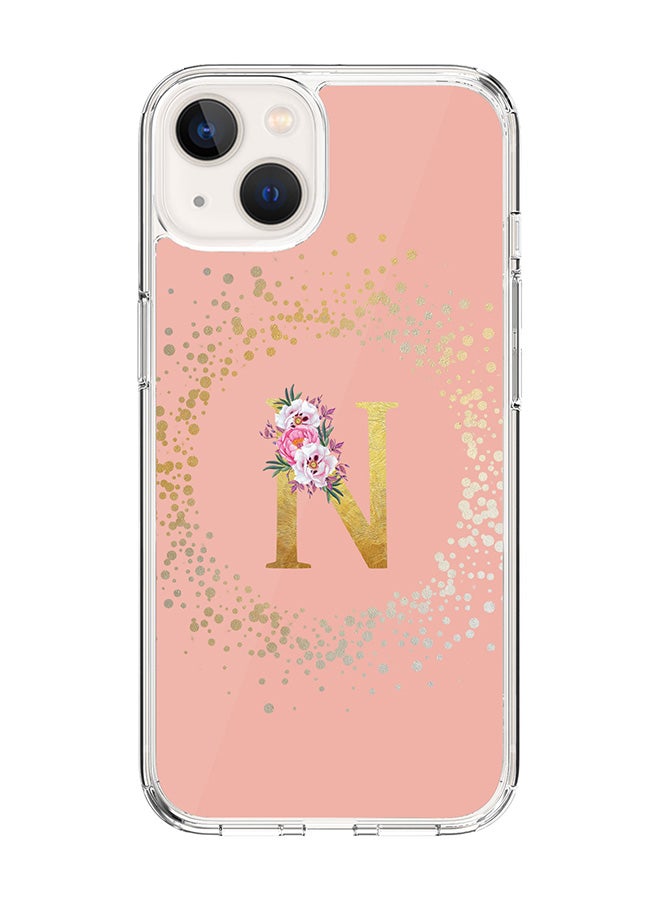 Stylizedd Classic Clear Case For iPhone 15 Plus, Hybrid Soft Case Thin Cover- Custom Monogram Initial Letter Floral Pattern Alphabet - N(Rose Pink) - Image 1
