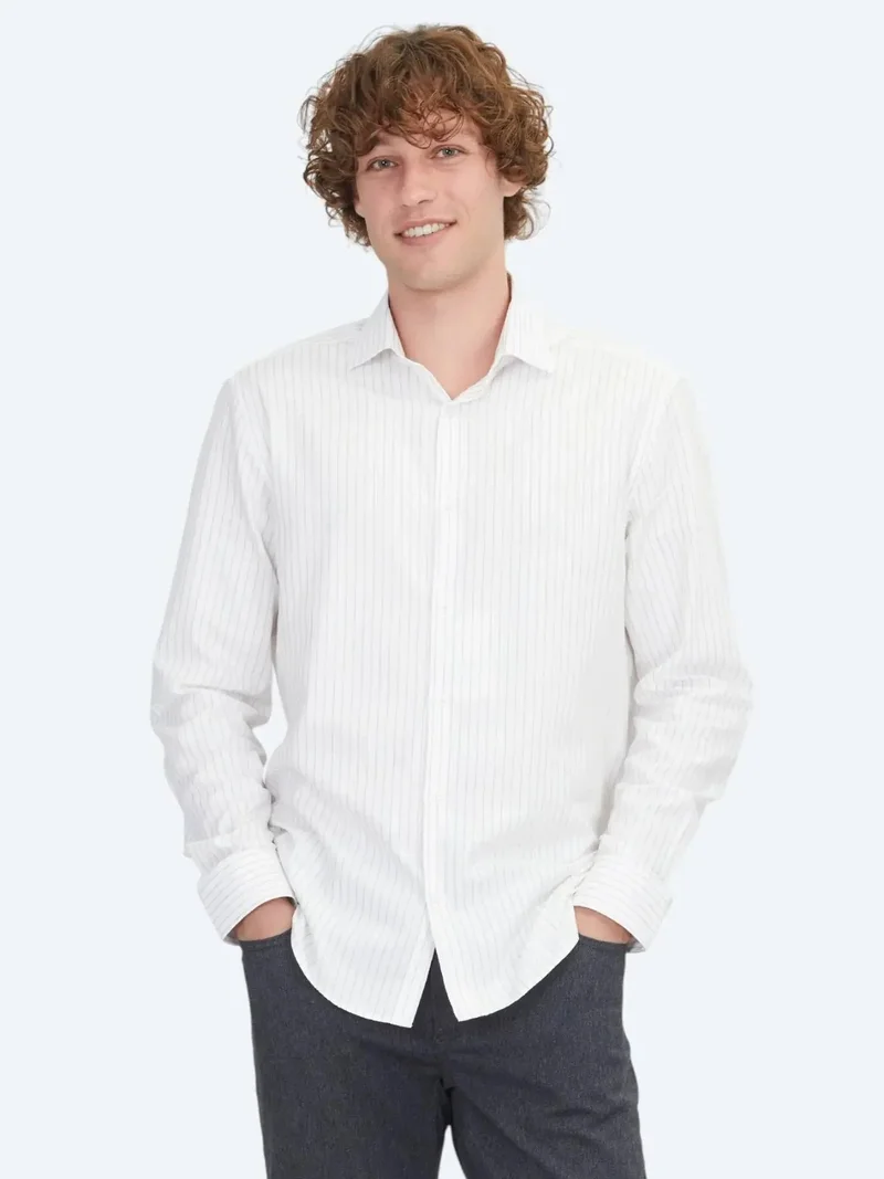Kip White Regular Fit Weaving Classical 100% Cotton Shirt