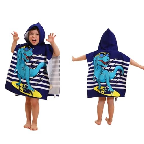 TONY STARK Poncho Towel for Kids, Beach Towel with Hoodie, 60x60cm Travel Towel for 1-7 Years Girls and Boys, Soft Microfiber Sleeved Poncho (Dino Surfer) - Image 1