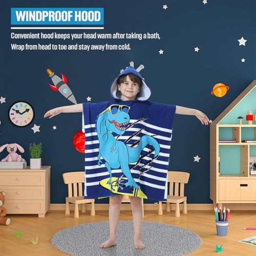 TONY STARK Poncho Towel for Kids, Beach Towel with Hoodie, 60x60cm Travel Towel for 1-7 Years Girls and Boys, Soft Microfiber Sleeved Poncho (Dino Surfer) - Image 5