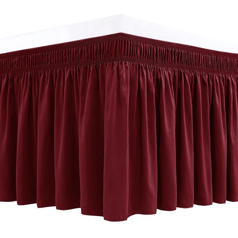 Biscaynebay Biscaynebay Wrap Around Bed Skirts for Queen Beds Short Drop of 12 Burgundy Adjustable Elastic Dust Ruffles Easy Fit Wrinkle Resistant Silky Luxurious Fabric Machine Washable