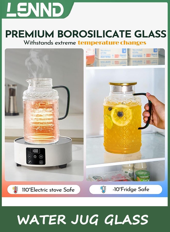 LENND Water Jug Glass Pitcher with Lid, 1.8L Water Glass for Cold Brew, Clear Borosilicate Glass Jug with Handle for Fridge, Jug for Iced Tea, Coffee, Borosilicate Glass Carafe for Hot/Cold - Image 4