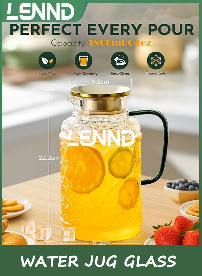 LENND Water Jug Glass Pitcher with Lid, 1.8L Water Glass for Cold Brew, Clear Borosilicate Glass Jug with Handle for Fridge, Jug for Iced Tea, Coffee, Borosilicate Glass Carafe for Hot/Cold - Image 5
