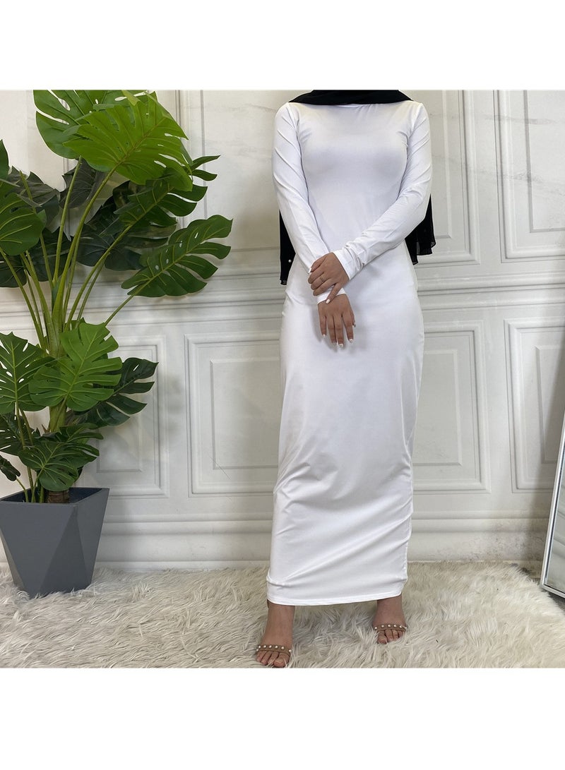 إسكدنيا Mock Neck Casual Abaya, Soft Breathable Long Sleeve Women Abaya Dress, Long Lasting Comfortable Normal Muslim Women Islamic Dress for Prayer, Daily Wear, Occasion Wear, ( Size XXL, White) - Image 1