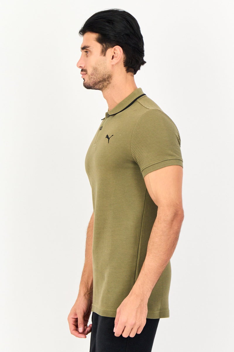 PUMA Men Slim Fit Short Sleeve Ottoman Outdoor Polo Shirt, Dark Olive - Image 3