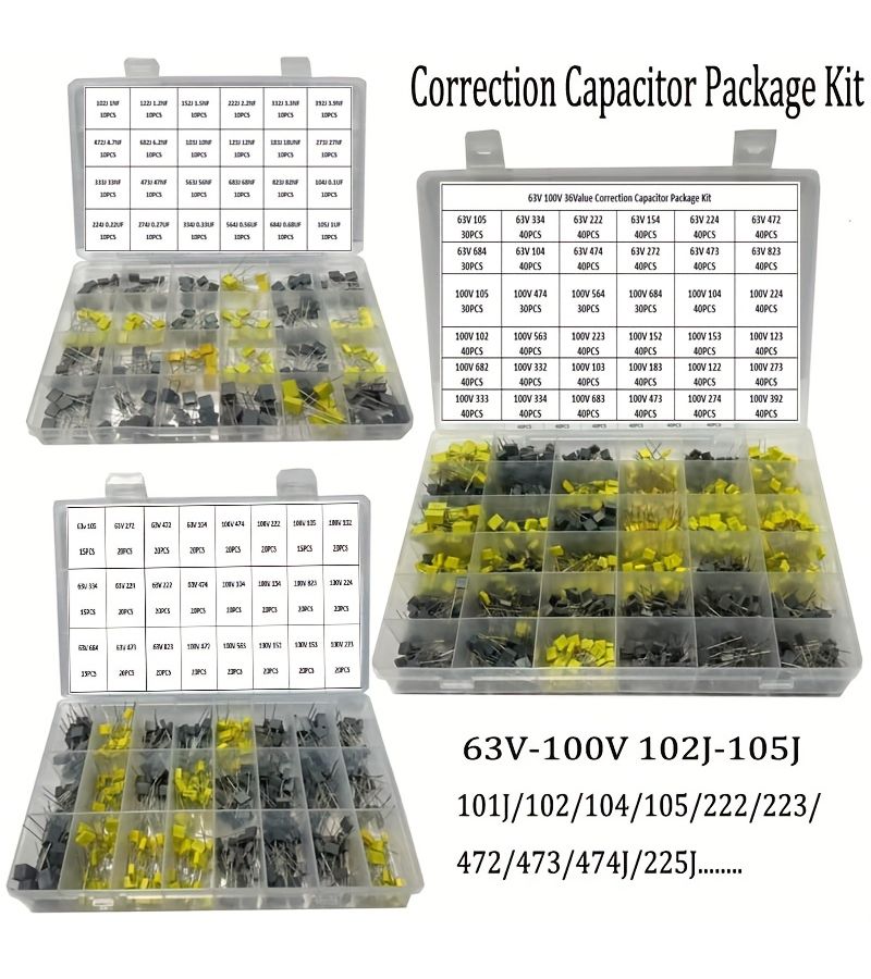 63V 100V Calibration Square Correction Capacitor Box 24 Grids 101J 102 104 105 222 223 472 473 474J 225J - Image 1