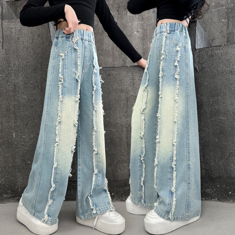 Girls' Jeans Pants Girls' Western Style Girls' Loose Wool Wide Leg Pants - Image 3