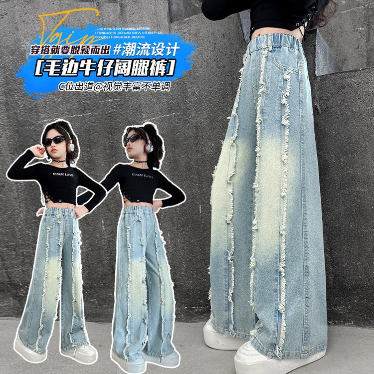 Girls' Jeans Pants Girls' Western Style Girls' Loose Wool Wide Leg Pants - Image 2