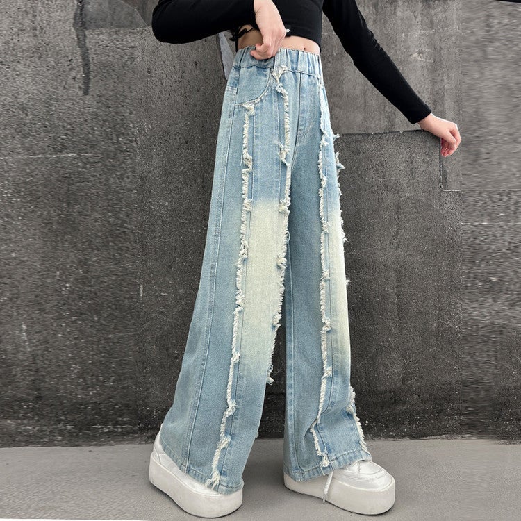 Girls' Jeans Pants Girls' Western Style Girls' Loose Wool Wide Leg Pants - Image 1