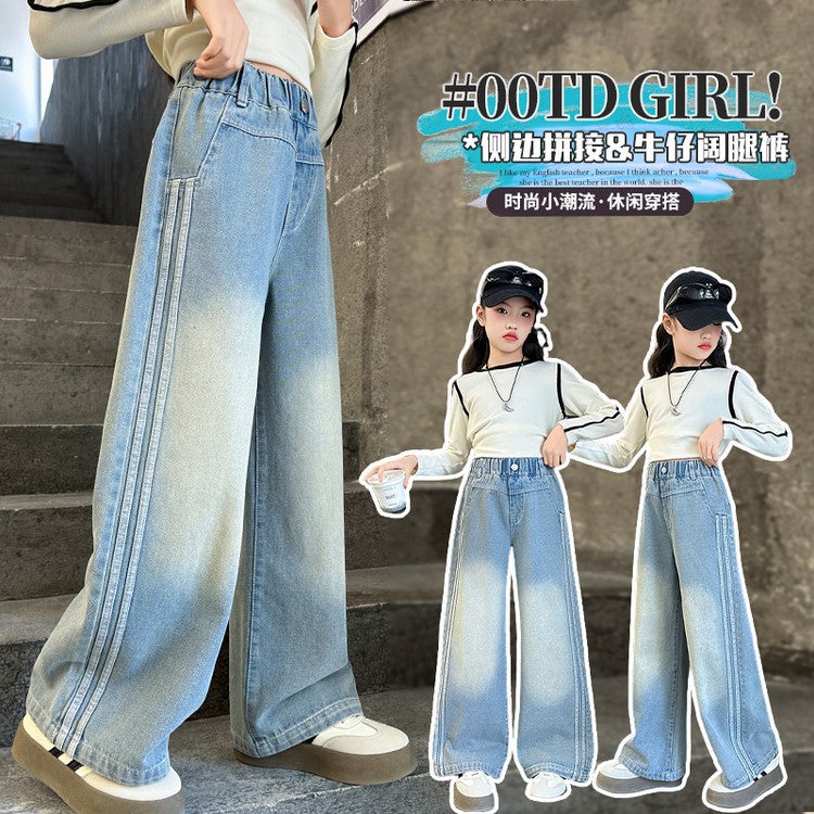 Girls' Jeans Pants Girls' Western Style Girls' Loose Wool Wide Leg Pants - Image 4