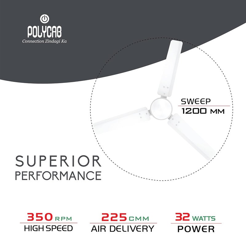 Polycab Airika 1200mm BLDC Ceiling Fan with Remote Energy Efficient 5 Star Rated High Speed 2 years warranty White - Image 5