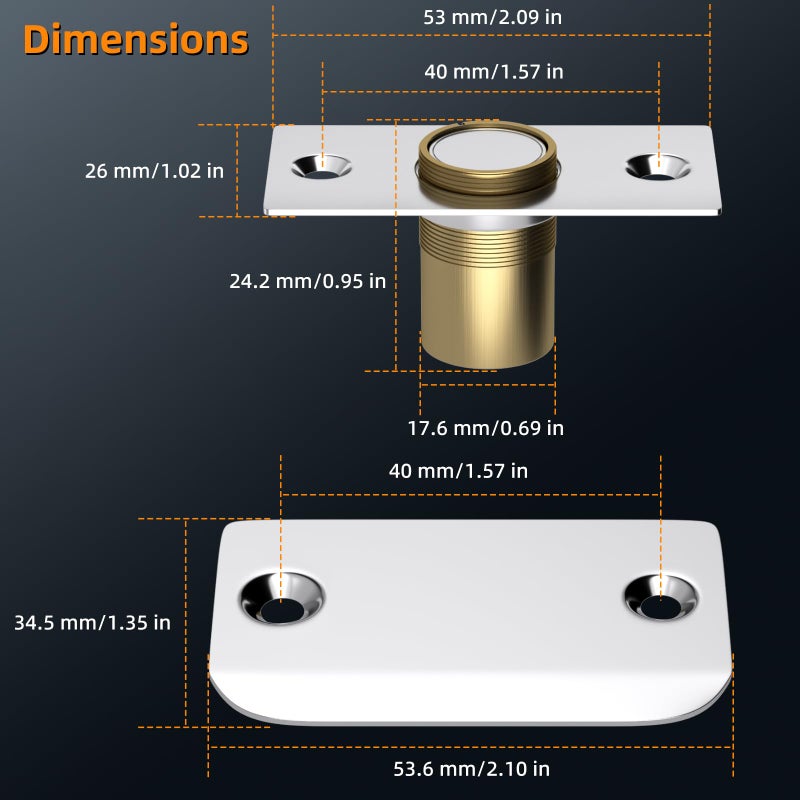 Jiayi Closet Door Ball Magnetic Door Catch Jiayi 2 Pack Adjustable Ball Door Latches Hardware, Silver Ball Catch Top of Door Hidden Roller Latch for Invisible Closet Pantry Magnetic Door Latch Closing - Image 3