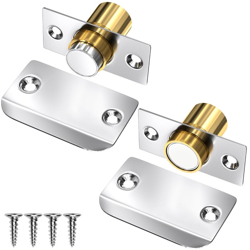 Jiayi Closet Door Ball Magnetic Door Catch Jiayi 2 Pack Adjustable Ball Door Latches Hardware, Silver Ball Catch Top of Door Hidden Roller Latch for Invisible Closet Pantry Magnetic Door Latch Closing - Image 1