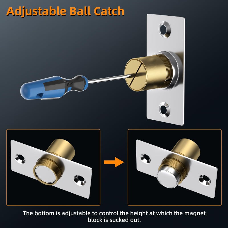 Jiayi Closet Door Ball Magnetic Door Catch Jiayi 2 Pack Adjustable Ball Door Latches Hardware, Silver Ball Catch Top of Door Hidden Roller Latch for Invisible Closet Pantry Magnetic Door Latch Closing - Image 5