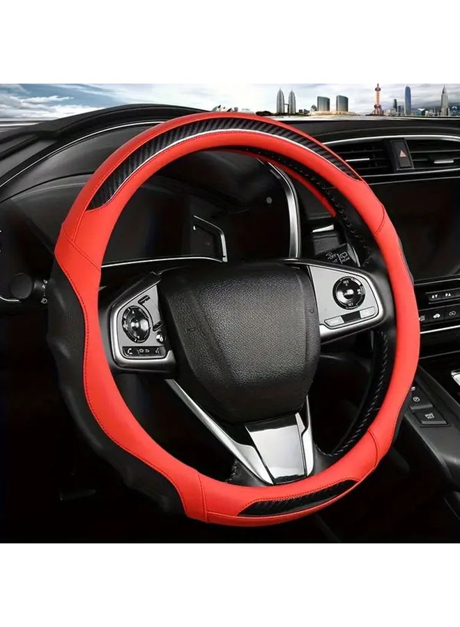 Dark Green 15 Inch Faux Leather Steering Wheel Cover Carbon Fiber Pattern Inner Ring Enhanced Grip Comfort Durable Neoprene Material Car Interior Upgrade Gift - Image 2